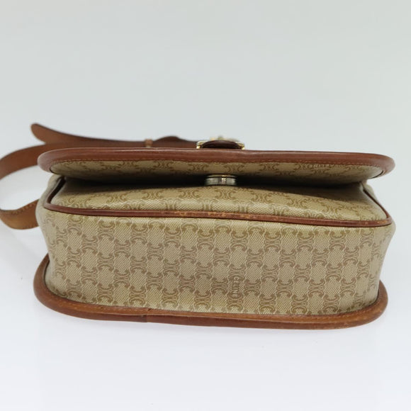 CELINE Macadam Canvas Shoulder Bag PVC Beige Gold Auth 118209