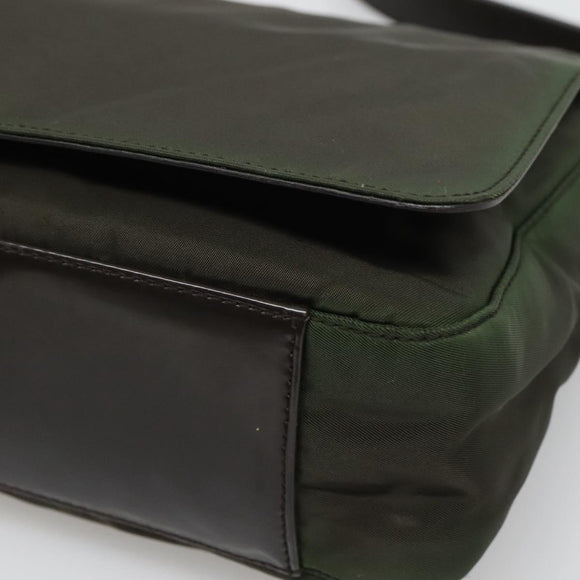 PRADA Shoulder Bag Nylon Khaki Silver Auth 118216