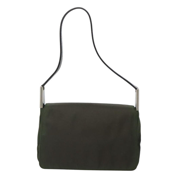 PRADA Shoulder Bag Nylon Khaki Silver Auth 118216
