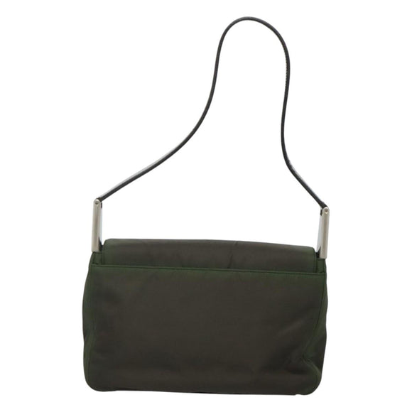 PRADA Shoulder Bag Nylon Khaki Silver Auth 118216