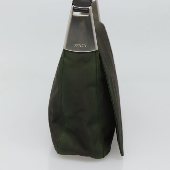 PRADA Shoulder Bag Nylon Khaki Silver Auth 118216