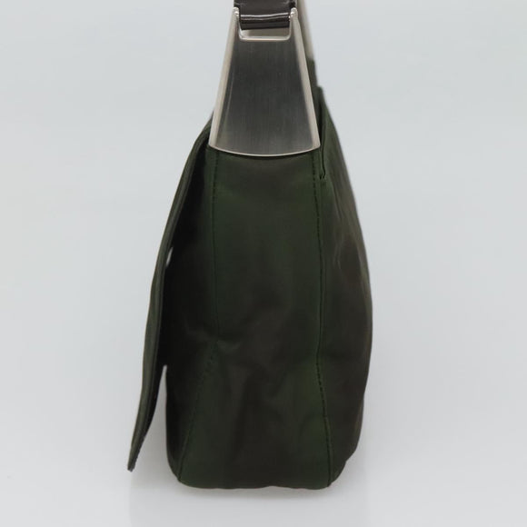 PRADA Shoulder Bag Nylon Khaki Silver Auth 118216