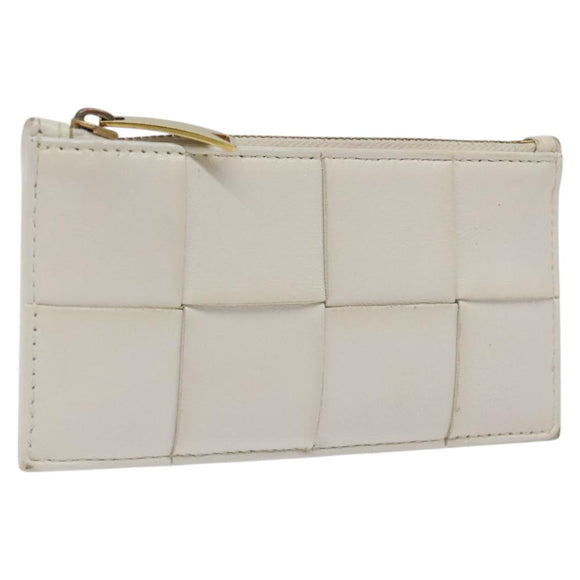 BOTTEGA VENETA MAXI INTRECCIATO Coin Purse Leather White Gold Auth 118221