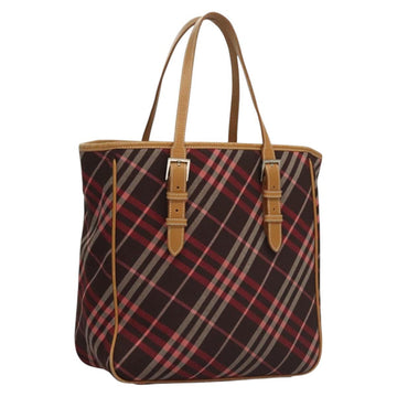 BURBERRY Nova Check Blue Label Tote Bag Canvas Pink Silver Auth 118227