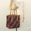 BURBERRY Nova Check Blue Label Tote Bag Canvas Pink Silver Auth 118227-21