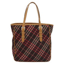 BURBERRY Nova Check Blue Label Tote Bag Canvas Pink Silver Auth 118227-13