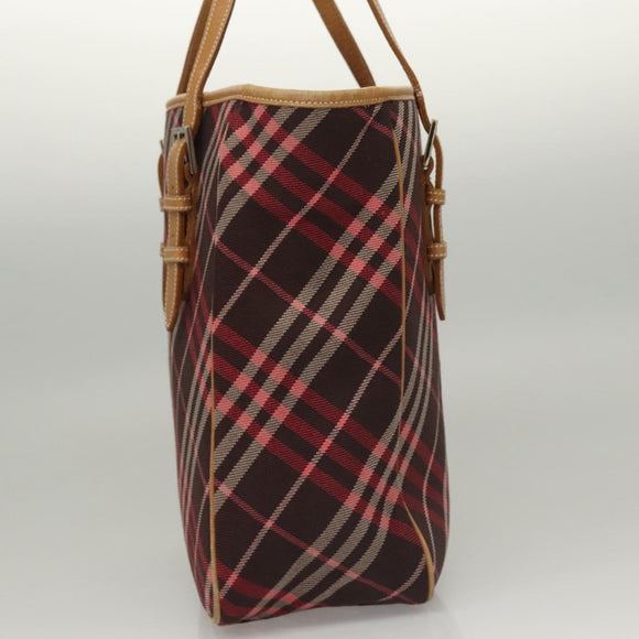 BURBERRY Nova Check Blue Label Tote Bag Canvas Pink Silver Auth 118227
