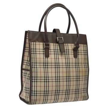 BURBERRY Nova Check Tote Bag Canvas Beige Silver Auth 118228