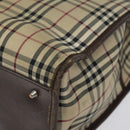BURBERRY Nova Check Tote Bag Canvas Beige Silver Auth 118228-15
