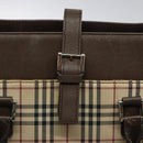 BURBERRY Nova Check Tote Bag Canvas Beige Silver Auth 118228-17