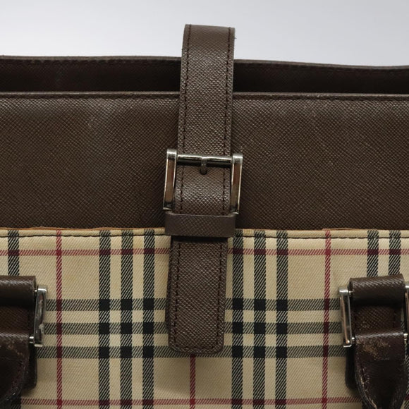 BURBERRY Nova Check Tote Bag Canvas Beige Silver Auth 118228