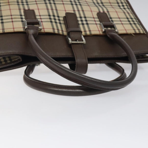 BURBERRY Nova Check Tote Bag Canvas Beige Silver Auth 118228