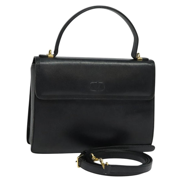 VALENTINO Hand Bag Leather 2way Black Gold Auth 118234