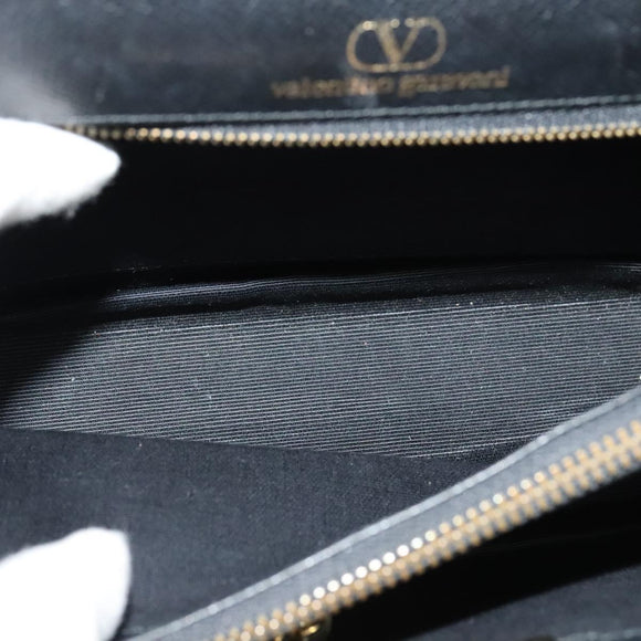 VALENTINO Hand Bag Leather 2way Black Gold Auth 118234