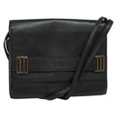 VALENTINO Shoulder Bag Leather Navy Gold Auth 118235-1