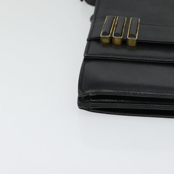 VALENTINO Shoulder Bag Leather Navy Gold Auth 118235