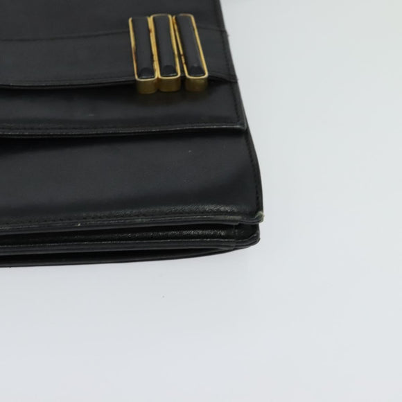 VALENTINO Shoulder Bag Leather Navy Gold Auth 118235