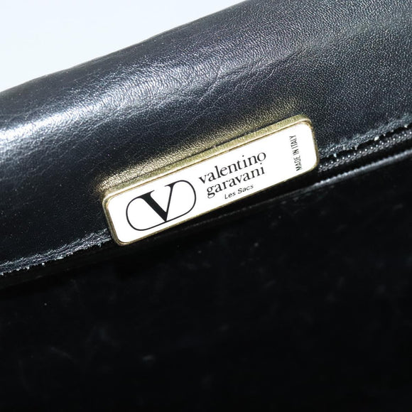 VALENTINO Shoulder Bag Leather Navy Gold Auth 118235