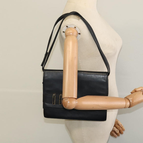 VALENTINO Shoulder Bag Leather Navy Gold Auth 118235