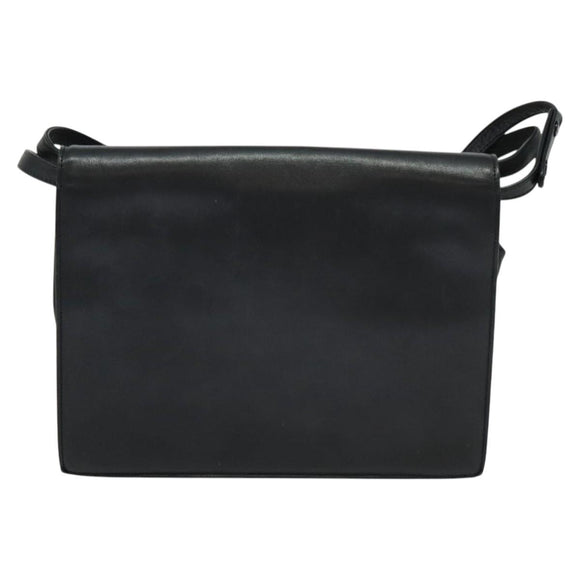 VALENTINO Shoulder Bag Leather Navy Gold Auth 118235