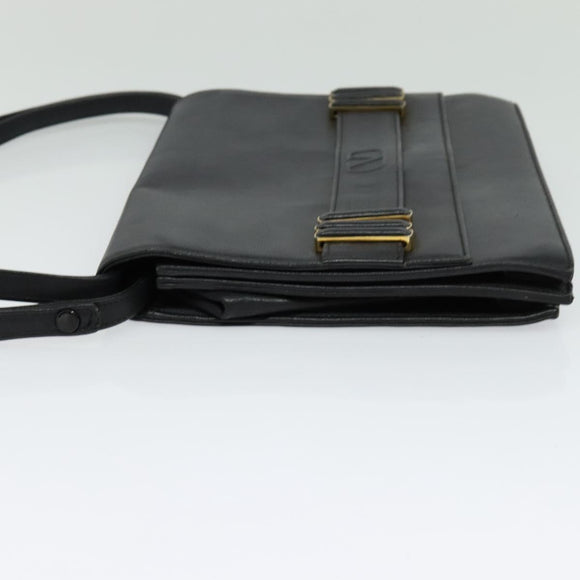 VALENTINO Shoulder Bag Leather Navy Gold Auth 118235