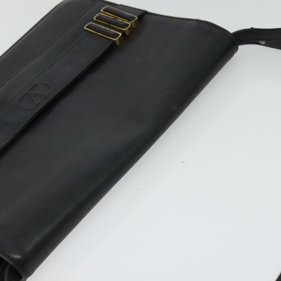 VALENTINO Shoulder Bag Leather Navy Gold Auth 118235