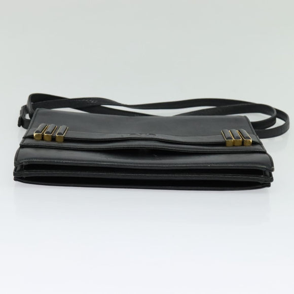 VALENTINO Shoulder Bag Leather Navy Gold Auth 118235