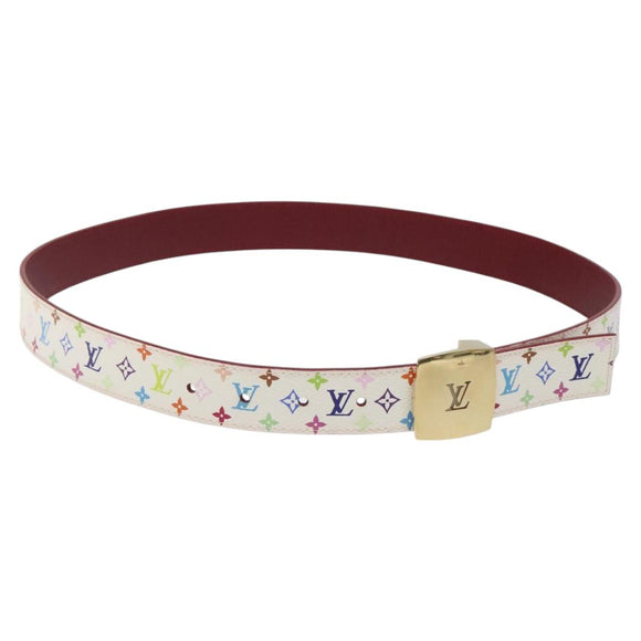 LOUIS VUITTON Multicolor Ceinture Care Belt 37.8"" White M9682 LV Auth 118241