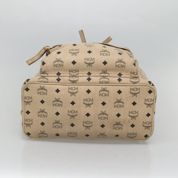 MCM Logogram Vicetos Backpack PVC Leather Beige Gold Auth 118249