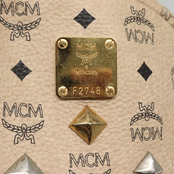 MCM Logogram Vicetos Backpack PVC Leather Beige Gold Auth 118249