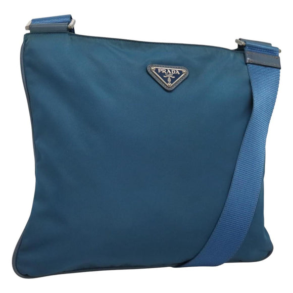 PRADA Shoulder Bag Nylon Blue Silver Auth 118258