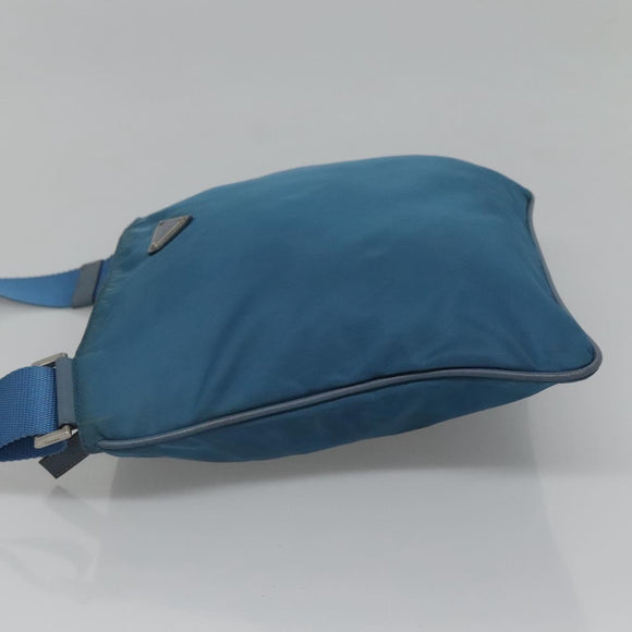PRADA Shoulder Bag Nylon Blue Silver Auth 118258