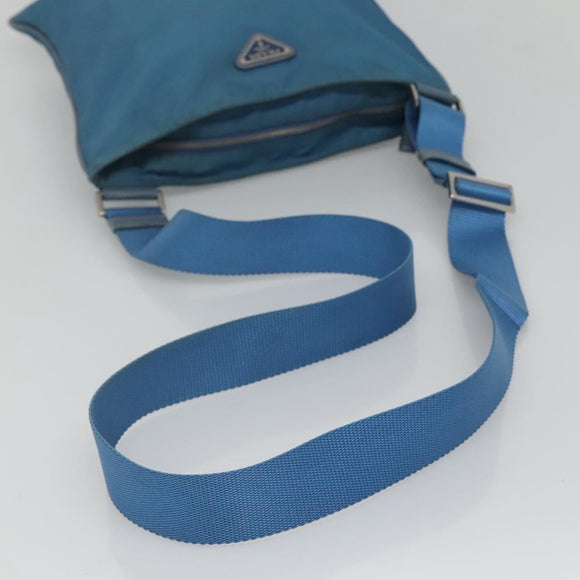 PRADA Shoulder Bag Nylon Blue Silver Auth 118258
