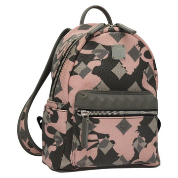 MCM Vicetos Logogram Backpack PVC Leather Pink Silver Auth 118259