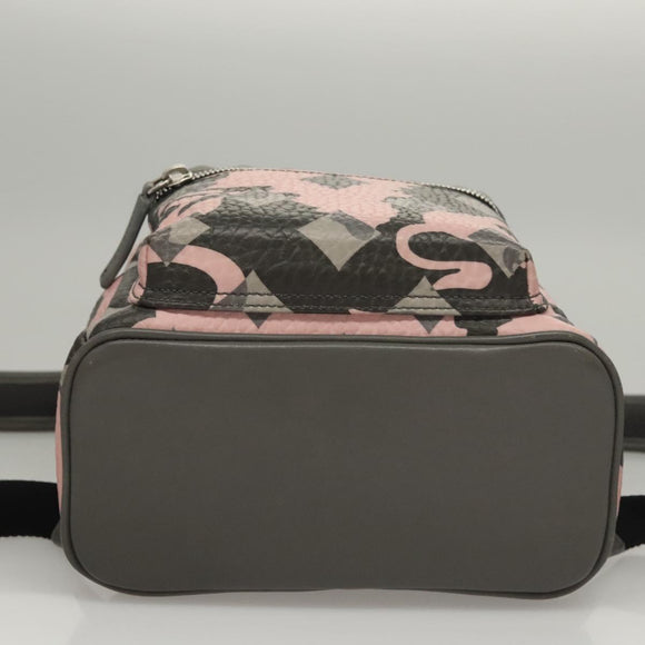 MCM Vicetos Logogram Backpack PVC Leather Pink Silver Auth 118259