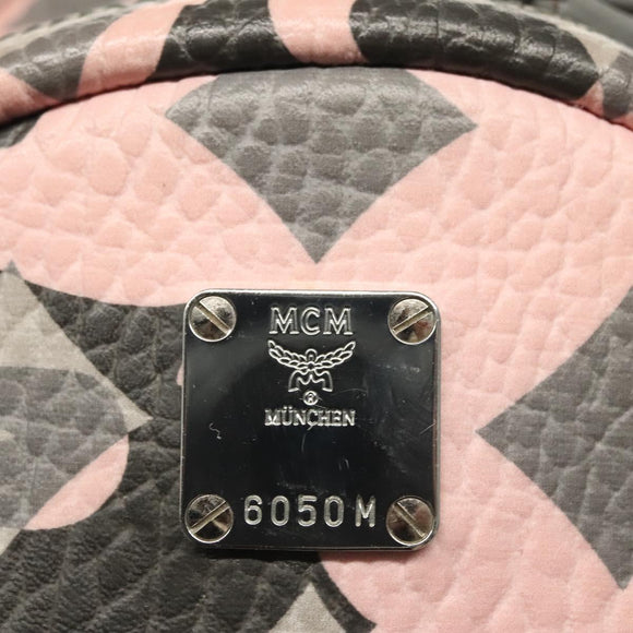 MCM Vicetos Logogram Backpack PVC Leather Pink Silver Auth 118259