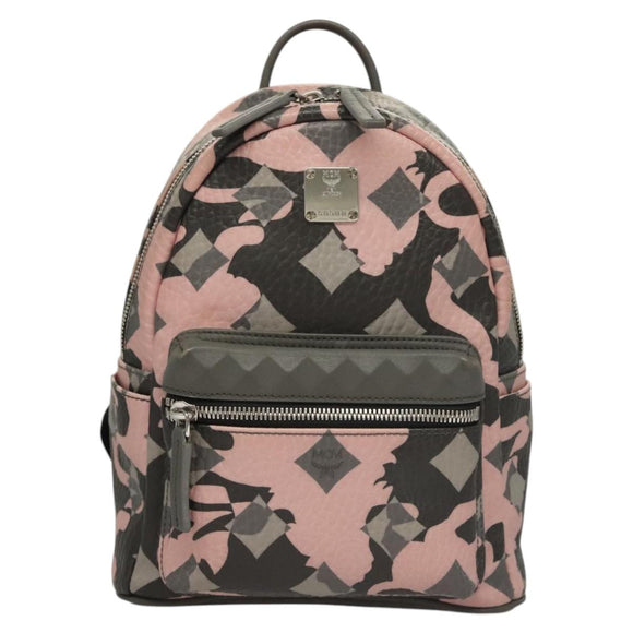 MCM Vicetos Logogram Backpack PVC Leather Pink Silver Auth 118259
