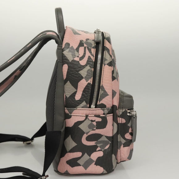 MCM Vicetos Logogram Backpack PVC Leather Pink Silver Auth 118259