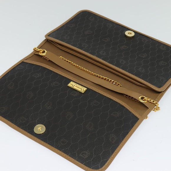 Christian Dior Honeycomb Canvas Chain Bag PVC Leather Black Gold Auth 118277