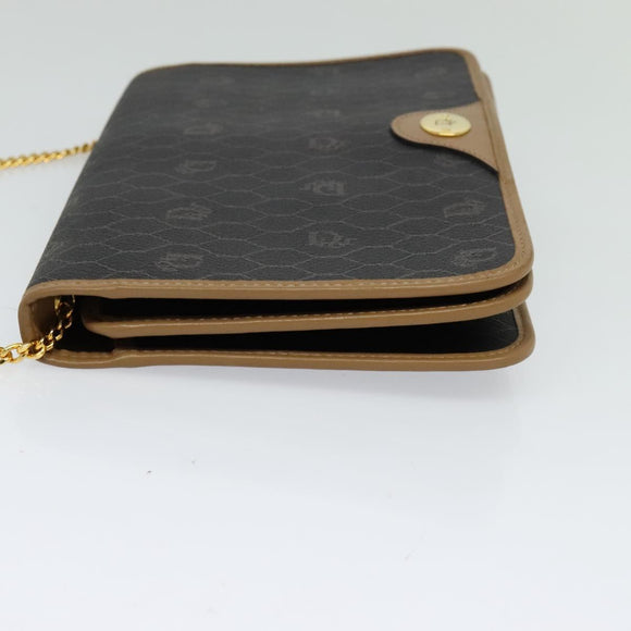 Christian Dior Honeycomb Canvas Chain Bag PVC Leather Black Gold Auth 118277