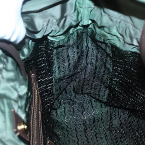 PRADA Shoulder Bag Nylon Green Gold Auth 118291