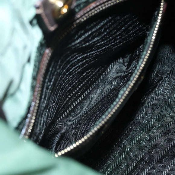 PRADA Shoulder Bag Nylon Green Gold Auth 118291