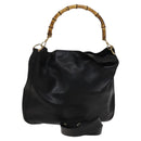 GUCCI Bamboo Hand Bag Leather Black Gold 001 2058 1577 0 Auth 118294-1
