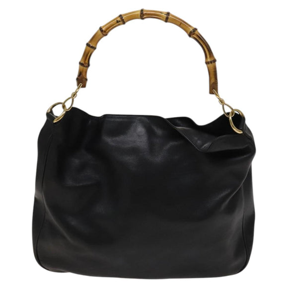 GUCCI Bamboo Hand Bag Leather Black Gold 001 2058 1577 0 Auth 118294