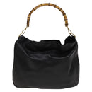 GUCCI Bamboo Hand Bag Leather Black Gold 001 2058 1577 0 Auth 118294-2