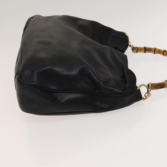 GUCCI Bamboo Hand Bag Leather Black Gold 001 2058 1577 0 Auth 118294