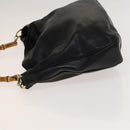 GUCCI Bamboo Hand Bag Leather Black Gold 001 2058 1577 0 Auth 118294-4