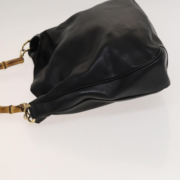 GUCCI Bamboo Hand Bag Leather Black Gold 001 2058 1577 0 Auth 118294