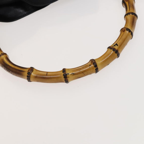 GUCCI Bamboo Hand Bag Leather Black Gold 001 2058 1577 0 Auth 118294