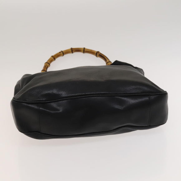 GUCCI Bamboo Hand Bag Leather Black Gold 001 2058 1577 0 Auth 118294